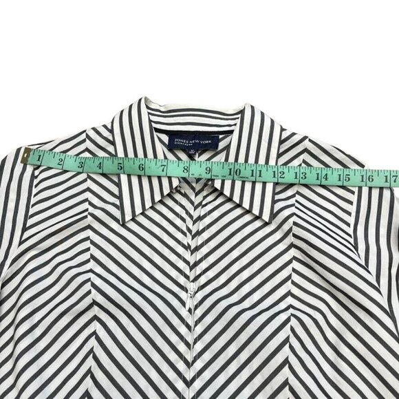 Jones New York Signature Women’s Black & White Striped Zip-Up Shirt Long Sleeve - Picture 7 of 13